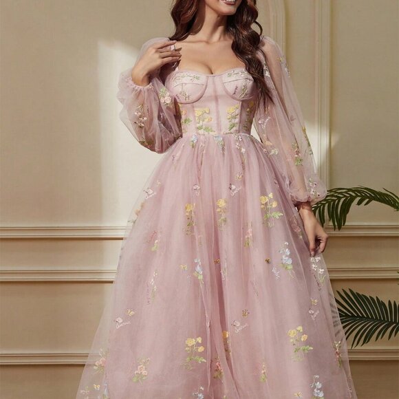 Coral Pink Elegant Women's Romantic Prom Dress - Picture 5 of 5